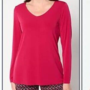 Susan Graver Fuchsia V-Neck Liquid Knit Top Long Sleeve 5X- NWT